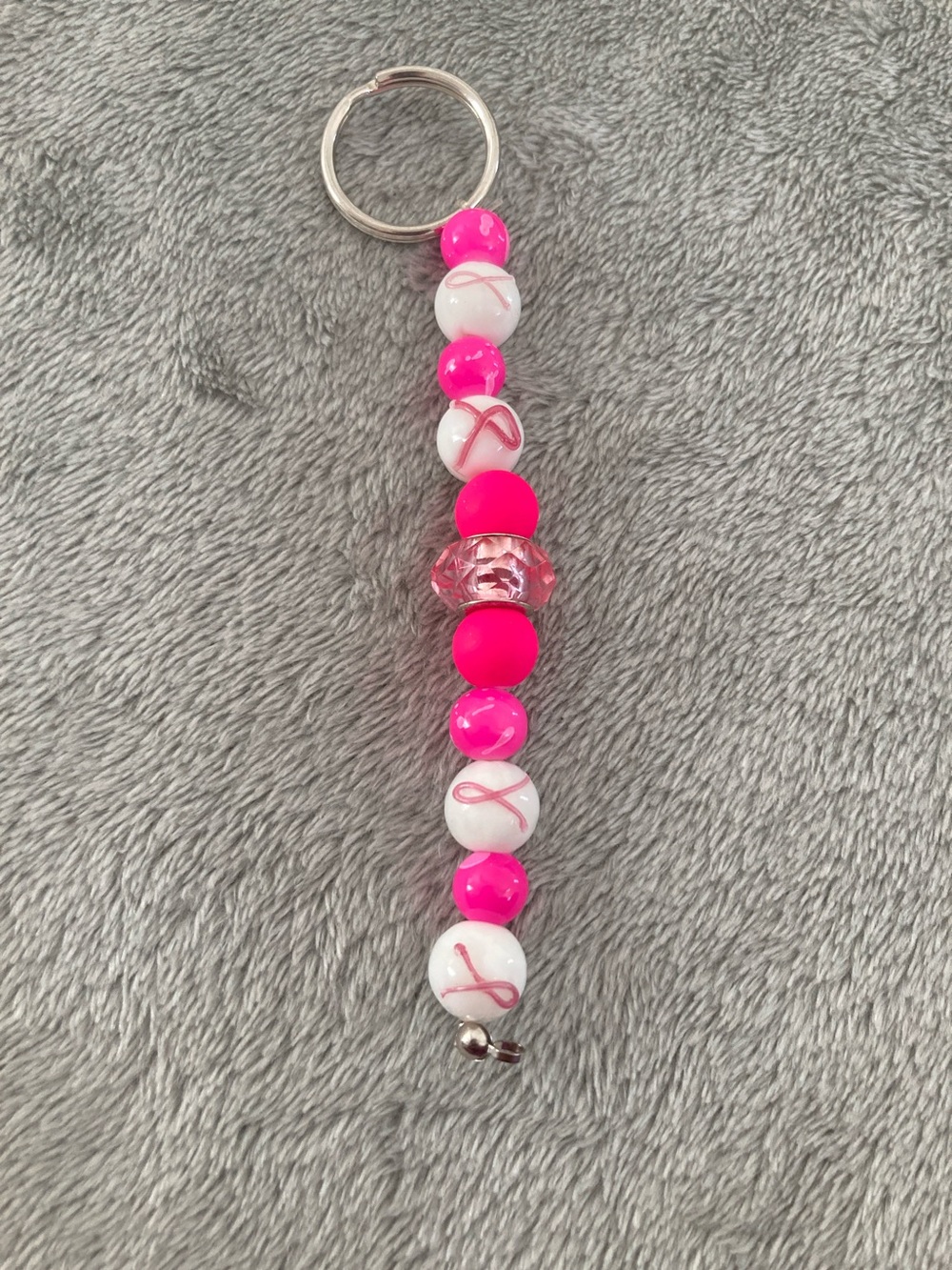 Pink breast cancer beaded keychain